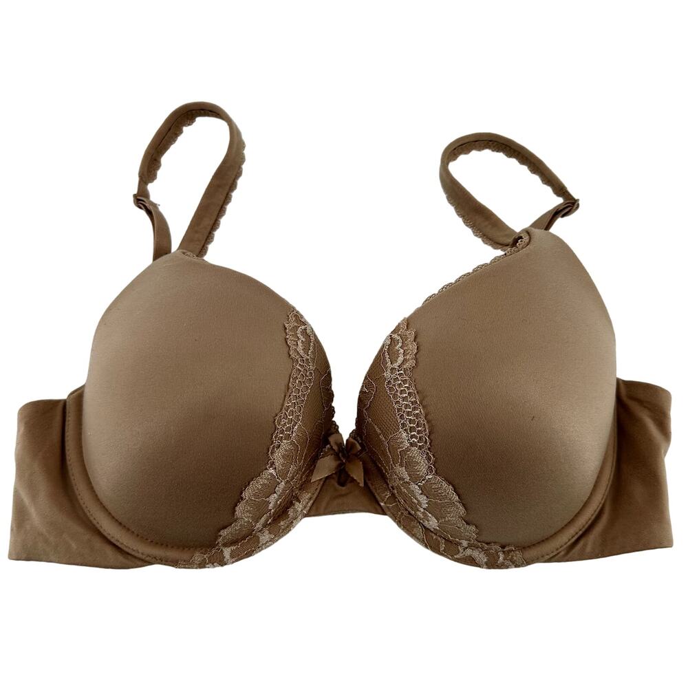 Victoria's Secret Padded Perfect Coverage Bra Lace Underwired Adjustable Tan 34C